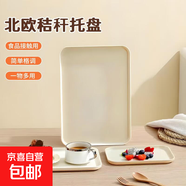托盤長方形水果托盤茶盤家用果盤早餐盤收納盤客廳零食盤 北歐風(fēng)-米白色小號