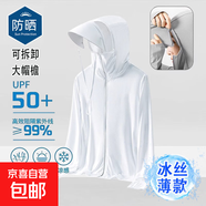 【冰絲防曬】戶(hù)外防曬衣外套男女夏季輕薄款透氣釣魚(yú)防曬服薄外套 白色 【可拆卸帽檐】網(wǎng)眼防曬衣【1件】 XL -【115-130斤】左右
