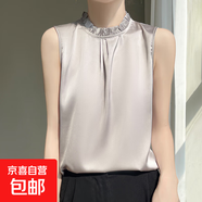 春季新款半高領(lǐng)吊帶背心無(wú)袖寬松內搭純色木耳邊打底背心/RWD44-X 銀灰色 XL