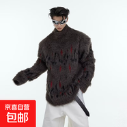 冬季仿貂毛高領(lǐng)套頭毛衣男款潮流街頭百搭感長款毛絨針織上衣 深灰色 L