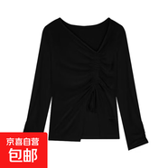 白色長(cháng)袖t恤女裝夏季不規則設計感小眾薄款抽繩防曬罩衫上衣外搭 黑色 M