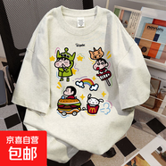 重磅純棉美式復(fù)古短袖t恤女夏季寬松設(shè)計(jì)感百搭蠟筆小新潮牌上衣 白灰色【220g精梳純棉】 2XL