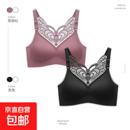 夏季冰絲美背文胸一體抹胸內衣女薄款大胸顯小胸聚攏背心裹胸罩女 黑色+胭脂紅【倆件裝】 XL 碼:115-135斤