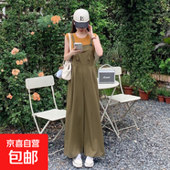 減齡氣質(zhì)設計感工裝背帶褲女2025夏季薄款大碼垂感寬松顯瘦連體褲 綠色設計感工裝背帶褲單件 M