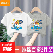 男童t恤短袖純棉薄款半袖上衣2025夏裝新款兒童寶寶衣服中小童-SL 【純棉】白色+灰色H9 90 cm