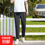 【哥弟同款】情侶款休閑褲男女款冰絲哈倫褲寬松松緊腰蘿卜褲 黑色-男款 3XL