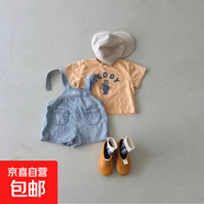 衣念你韓版ins牛仔背帶小短褲男女寶寶百搭寬松背帶褲夏天短款透 天空藍 80 cm
