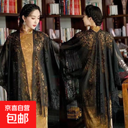 新款純色夏季蕾絲鏤空流蘇刺繡披肩女優(yōu)雅性感外搭氣質(zhì)配旗袍絲巾 連袖披肩黑色