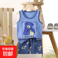【兒童背心套裝】夏季純棉2025新款女童短褲衣服寶寶韓版男童無(wú) E04-開(kāi)心熊 100 cm