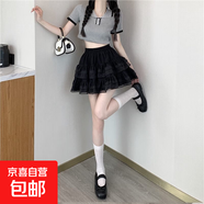 網(wǎng)紗蓬蓬高腰半身裙女夏季2025新款仙女白色網(wǎng)紗顯瘦a字蛋糕短裙 黑色 S