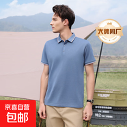 【阿瑪尼制造商】含桑蠶絲短袖POLO衫男女通勤體恤夏季翻領(lǐng)T恤 霧霾藍(lán) L