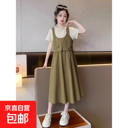 女童夏裝連衣裙2025新款洋氣背帶長(cháng)裙中大兒童時(shí)髦連衣裙子 綠色 160