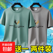 撿漏冰絲短袖t恤男士夏季新款潮流百搭寬松半袖打底體恤上衣男-SL 短袖CR鹿-豆綠+卡其 2XL 碼【120-145斤】