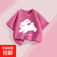 女童短袖t恤夏季2025新款純棉體恤中大童女孩半袖兒童夏裝上衣 【單件】小白兔莓紅 160 160cm