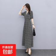 碎花裙2025新款收腰顯瘦雪紡連衣裙女夏裝氣質(zhì)休閑法式V領(lǐng)長(cháng)裙子 小碎花 SBY21B0615 S 90-105斤
