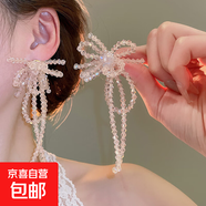 銀針花瓣網(wǎng)紗水晶流蘇耳釘粉色甜美海邊度假風(fēng)耳環(huán)氣質(zhì)時(shí)尚耳飾女 48#銀針-粉色