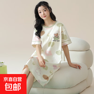 睡裙女夏季短袖休閑家居服2025新款長(zhǎng)款連衣裙少女士條紋夏天睡衣 A11814 2XL