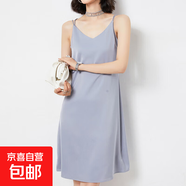 純色吊帶醋酸緞面連衣裙女夏法式氣質(zhì)顯瘦時(shí)尚百搭無(wú)袖長(cháng)裙J1059 藍灰色-136 M （90-105斤）