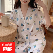 網(wǎng)紅ins風(fēng)甜美睡衣女和服開衫短袖長(zhǎng)褲精致少女風(fēng)家居服可外穿套 D.M-157短長(zhǎng)郁金小熊V領(lǐng)和服 XL