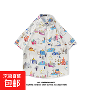 短袖花襯衫海南島服沙灘服三亞夏威夷泰國(guó)旅游男情侶休閑寬松襯衫 8022白色 XL