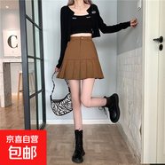 高腰牛仔短裙女2025夏季新款顯瘦百搭時(shí)髦百褶裙包臀a字半身裙子 咖色 M