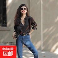 2025早秋新款黑色襯衫設計感高級時(shí)尚洋氣緞面襯衣女小個(gè)子高品質(zhì) 7518黑色【高品質(zhì)緞面】 M 【推薦96-110斤】