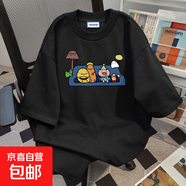 純棉美式復(fù)古個性卡通短袖t恤女款夏季小眾寬松半袖學院風上衣潮 黑色【220g精梳純棉】 L