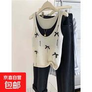 假兩件u領(lǐng)蝴蝶結(jié)針織吊帶背心女夏季無袖設(shè)計(jì)感2025新款上衣外穿 杏色 S
