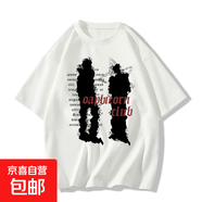 240g美式高街國潮hiphop短袖t恤女港味復古夏季寬松純棉半袖男KLS 人影字母 白色 XL