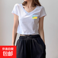 純棉短款短袖t恤女夏季2025新款內搭常規外穿ins正肩V領(lǐng)上衣女037 9008白色 2XL 建議125-140斤