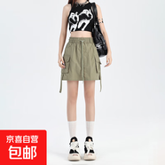 美式工裝短裙女夏季薄款2025新款高腰顯瘦辣妹a字裙 淺軍綠色 XL