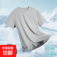 夏季冰絲短袖T恤男透氣速干衣冰感大碼運動沙灘速干上衣GG網(wǎng)眼T 淺灰色 4XL