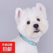 【施華洛世奇項圈】狗項圈針扣款頭層牛皮寵物項圈嵌奧地利水晶 黛墨綠  納帕紋牛皮 M-中型 38-46 cm 針扣項圈 頭層牛皮