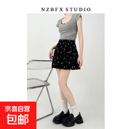 蝴蝶結(jié)印花蕾絲鏤空半身裙女裝夏季甜美小個子減齡蛋糕裙氣質(zhì)短裙 黑色（長度42左右無內(nèi)襯） 均碼 （體重80-130斤）