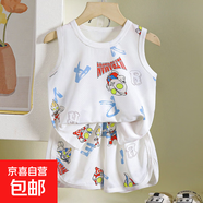 兒童背心套裝夏季吊帶冰絲無(wú)袖短褲速干衣服男童網(wǎng)眼薄款童C29 X-3凹曼背心套裝 130 cm
