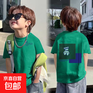 2025年夏季新款純棉韓版潮流男童T恤時(shí)髦ins風(fēng)寶寶帥氣短袖上衣酷 綠色-線(xiàn)條熊雙面印 150