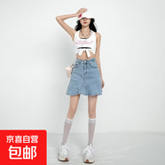 夏季牛仔魚(yú)尾半身裙女學(xué)生高腰設計感小個(gè)子辣妹包臀a字彈力短裙 淺藍色 L