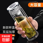 高硼硅雙層水晶蓋玻璃杯大容量泡茶杯茶水分離安全無毒隔熱杯車載 雙層直筒杯水晶蓋 350ml 1只