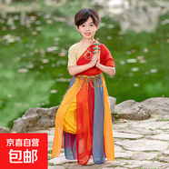 童裝夏季敦煌飛天演出服女童民族古典舞反彈琵琶國風(fēng)樂(lè )鼓舞蹈衣服 男童套裝 110 cm