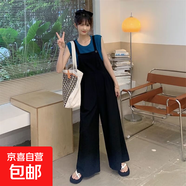 減齡氣質(zhì)設計感工裝背帶褲女2025夏季薄款大碼垂感寬松顯瘦連體褲 黑色設計感工裝背帶褲單件 XL