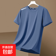 男士短袖t恤夏季潮牌冰絲薄款圓領(lǐng)寬松速干體恤夏天百搭休閑上衣 純色【單桿蝴網(wǎng)藍色】 5XL 建議180-200斤
