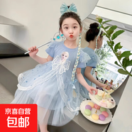 艾莎公主裙女童連衣裙夏季兒童紗裙2025新款兒童愛(ài)莎裙子寶寶夏裝 天藍色 100