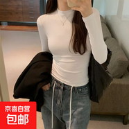 半高領(lǐng)打底衫女內(nèi)搭春季新款修身顯瘦長袖t恤上衣打底衫T恤短袖 炫半高領(lǐng)長袖T恤白色 2XL