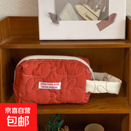 紅白兔子化妝包收納包可愛女學(xué)生便攜大容量全棉絎縫手提包手拿包 有錢兔紅色【手腕包】