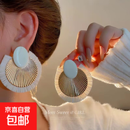 波西米亞水滴羽毛米珠流蘇耳環(huán)小眾情人節禮物耳墜輕奢民族風(fēng)耳飾 9#鋼針-白色-橢圓-圓形