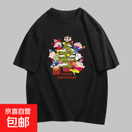 220克純棉2025新款夏印花卡通可愛男女情侶圓領(lǐng)休閑T恤短袖B701YL 黑色【3494】 M