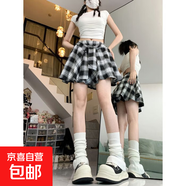 2025夏季新款復古格子半身裙女高腰半身裙百搭顯瘦短裙 黑白格子 2XL