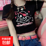短款上衣女2025夏季辣妹ins原宿風(fēng)卡通印花圓領(lǐng)短袖T恤潮 黑色 L