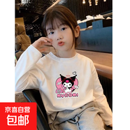 女童純棉T恤2025年春季新款寬松卡通印花長袖白色打底衫兒童上衣 H2332白色 140