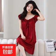 夏季結(jié)婚新娘冰絲大紅純色簡(jiǎn)約睡衣吊帶睡裙喜慶新婚裙子V領(lǐng)性感 CKE-FY2519A 2XL